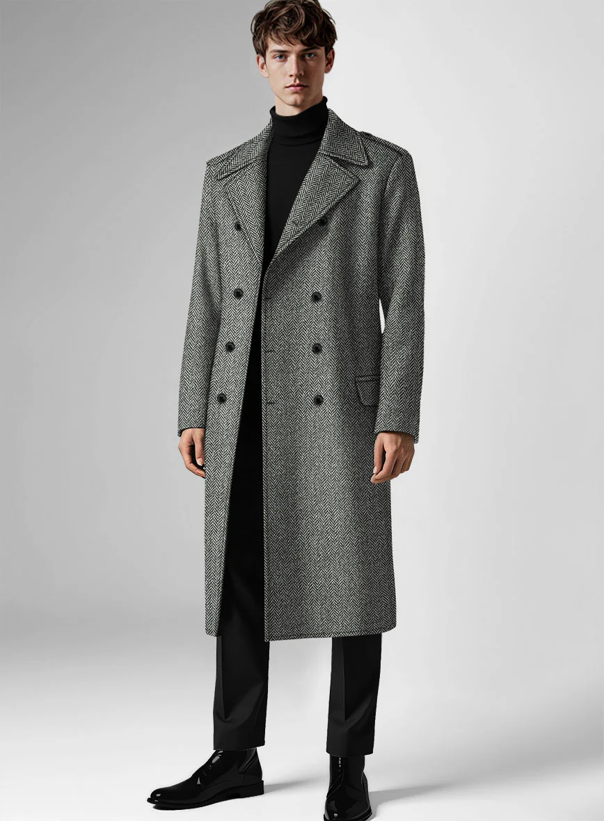 Harris Tweed Gray Chevron GQ Overcoat - Image 3