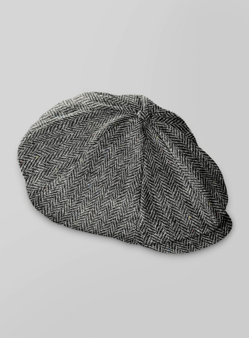 Harris Tweed Gray Chevron Newsboy Cap - Image 2