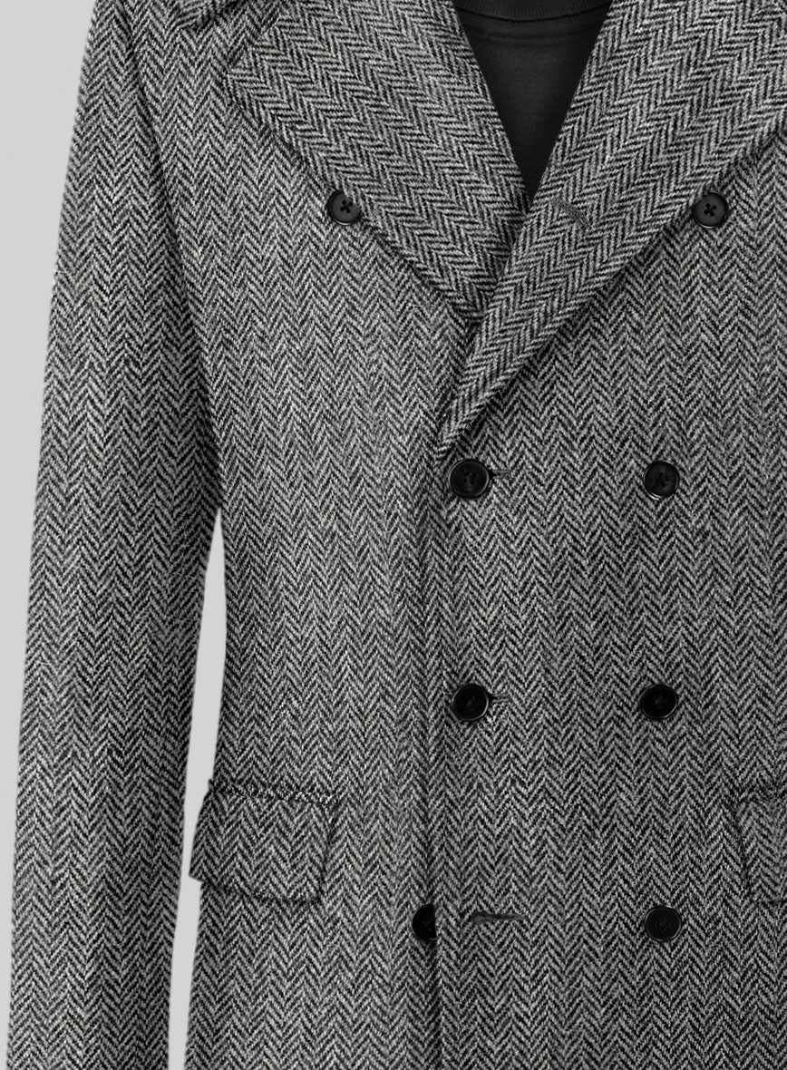 Harris Tweed Gray Herringbone GQ Overcoat - Image 2