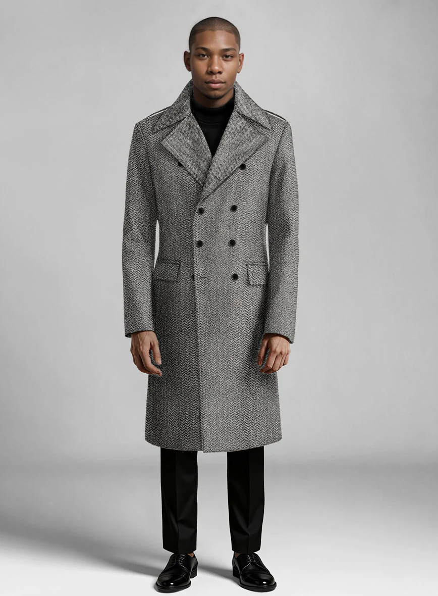 Harris Tweed Gray Herringbone GQ Overcoat - Image 3