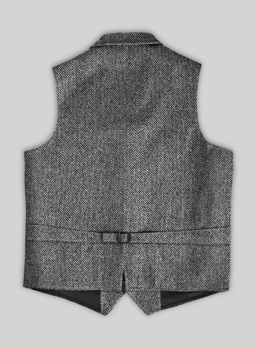 Harris Tweed Gray Herringbone Hunting Vest - Image 3