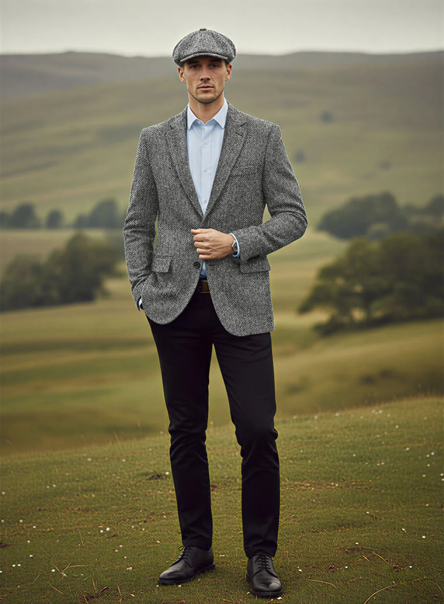 Harris Tweed Gray Herringbone Jacket - Image 4