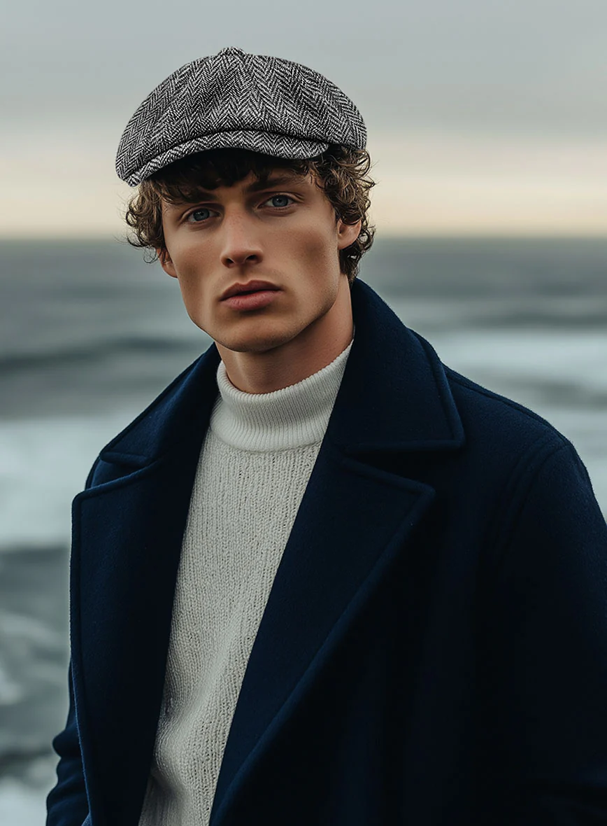 Harris Tweed Gray Herringbone Newsboy Cap - Image 2