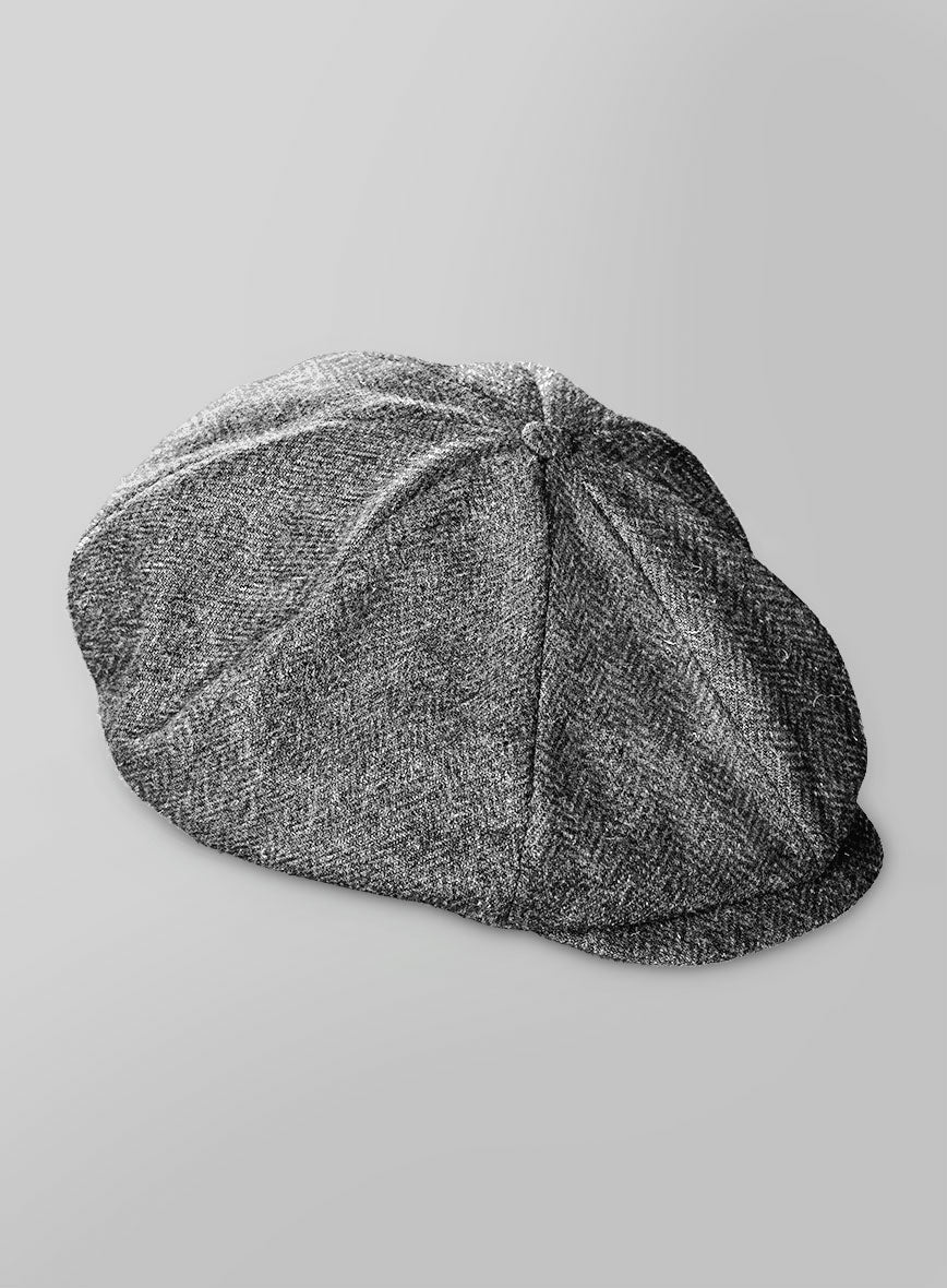 Harris Tweed Gray Herringbone Newsboy Cap - Image 3