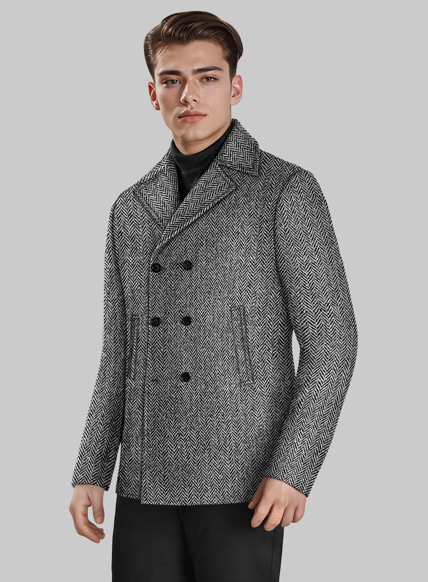 Harris Tweed Gray Herringbone Pea Coat - Image 2