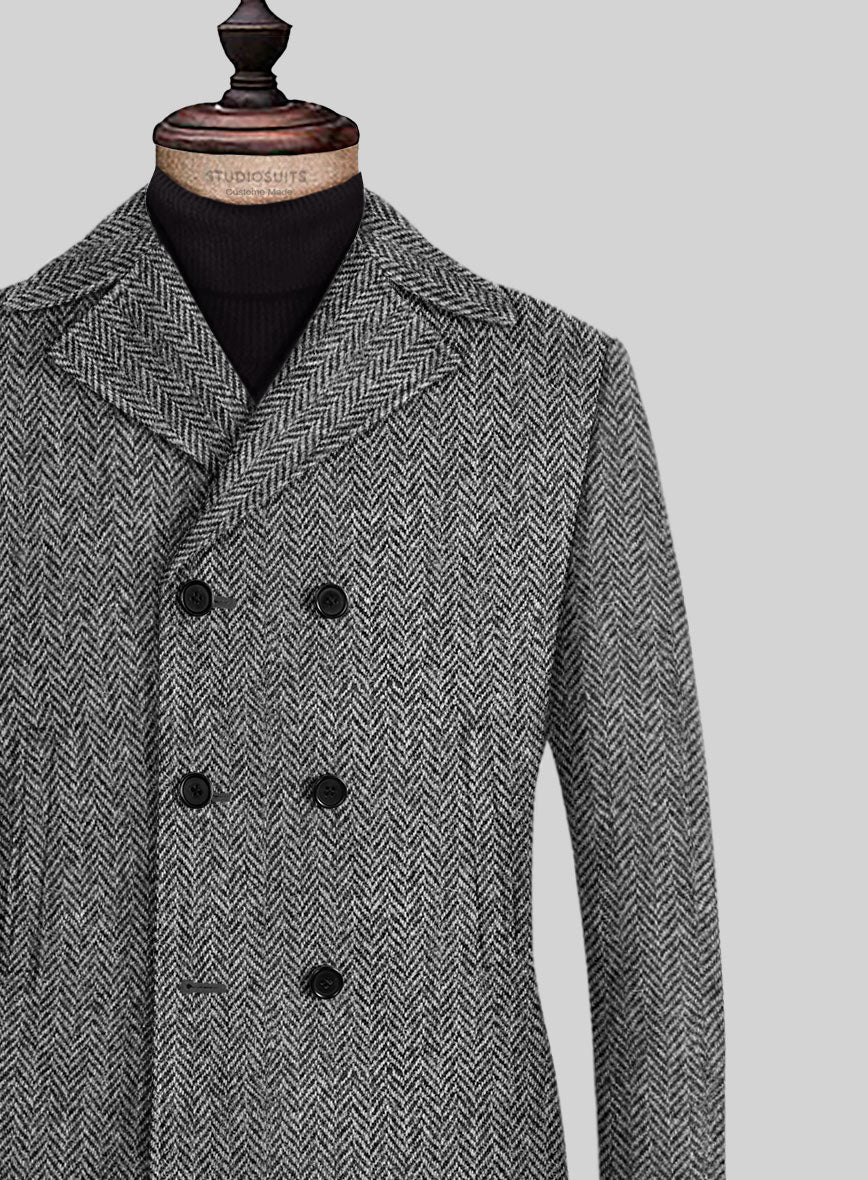 Harris Tweed Gray Herringbone Pea Coat - Image 3