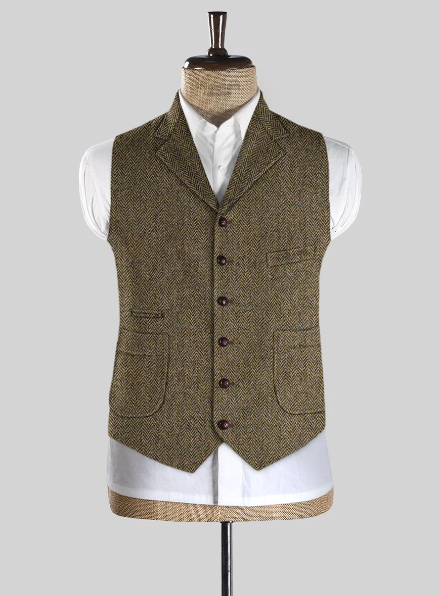 Harris Tweed Hebridean Brown Herringbone Hunting Vest - Image 2