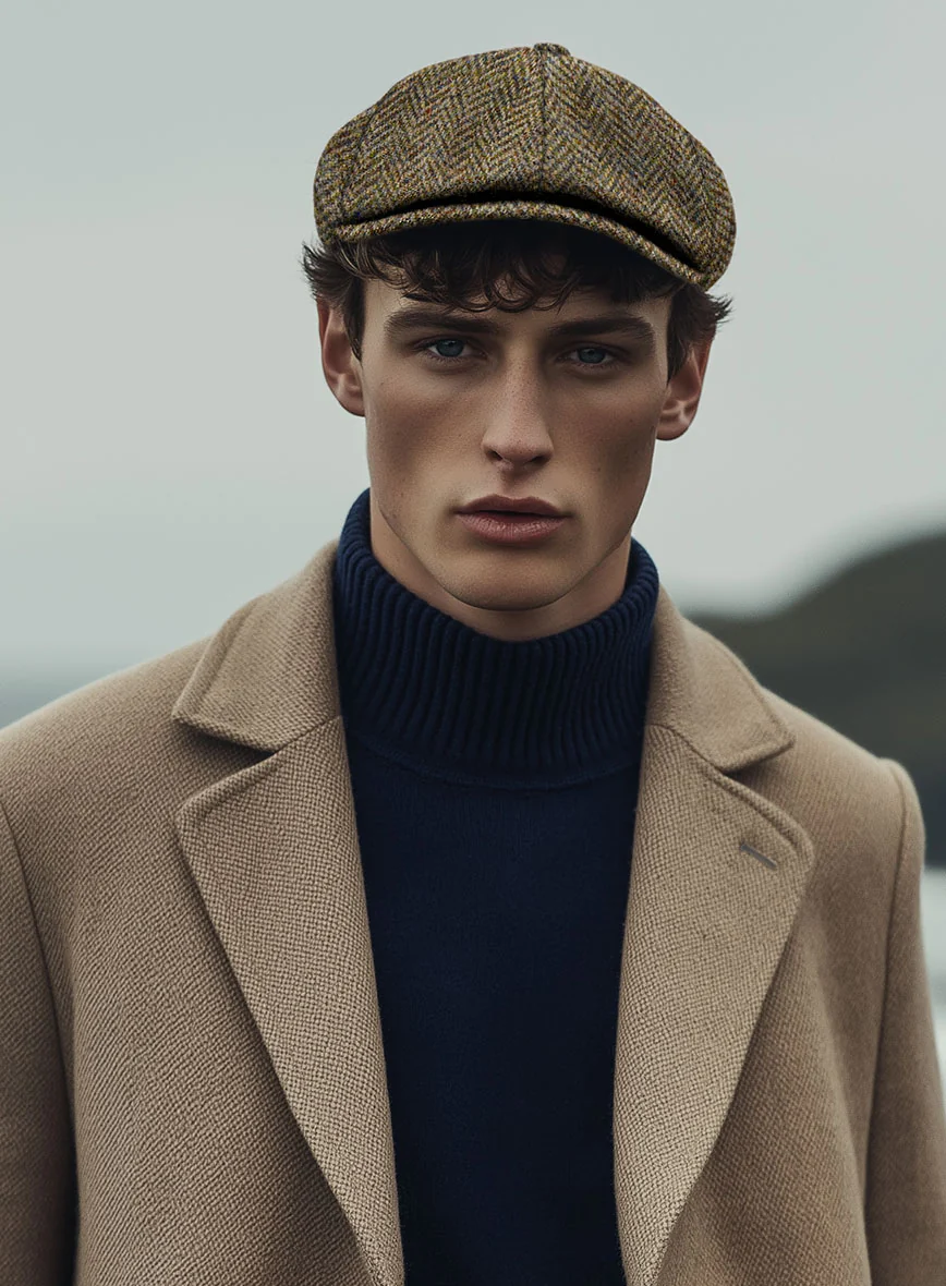Harris Tweed Hebridean Brown Herringbone Newsboy Cap - Image 2