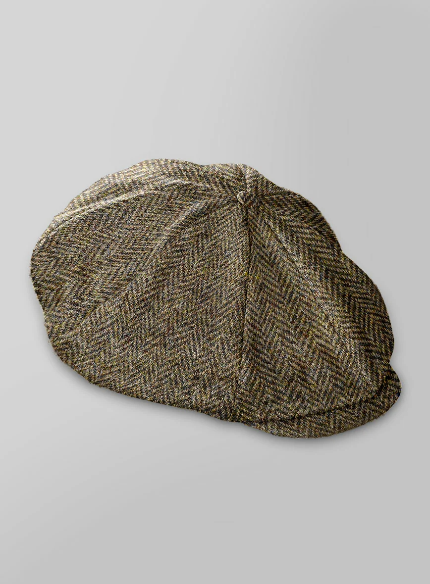 Harris Tweed Hebridean Brown Herringbone Newsboy Cap - Image 3
