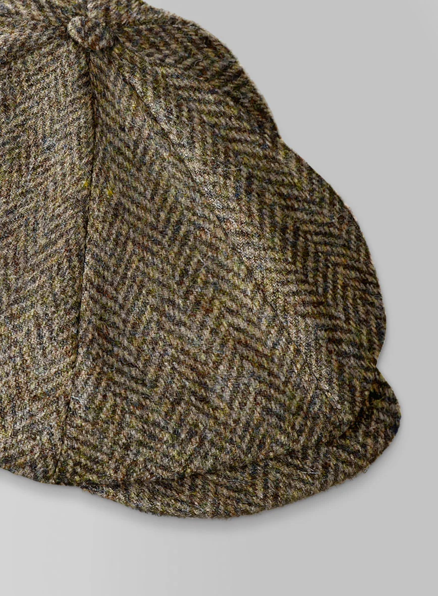 Harris Tweed Hebridean Brown Herringbone Newsboy Cap - Image 4