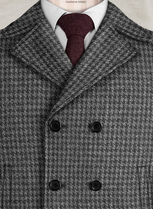 Harris Tweed Houndstooth Dark Gray Pea Coat - Image 2