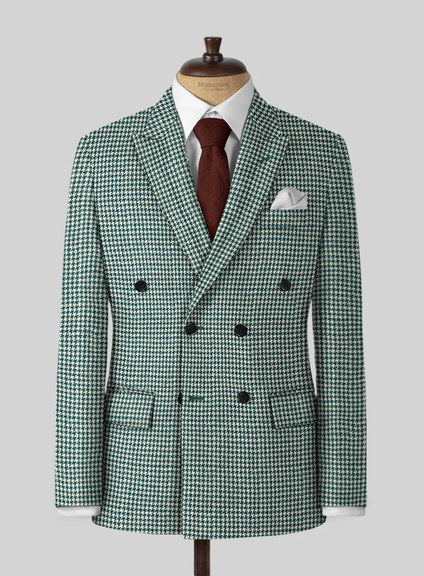 Harris Tweed Houndstooth Green Double Breasted Suit - Image 2