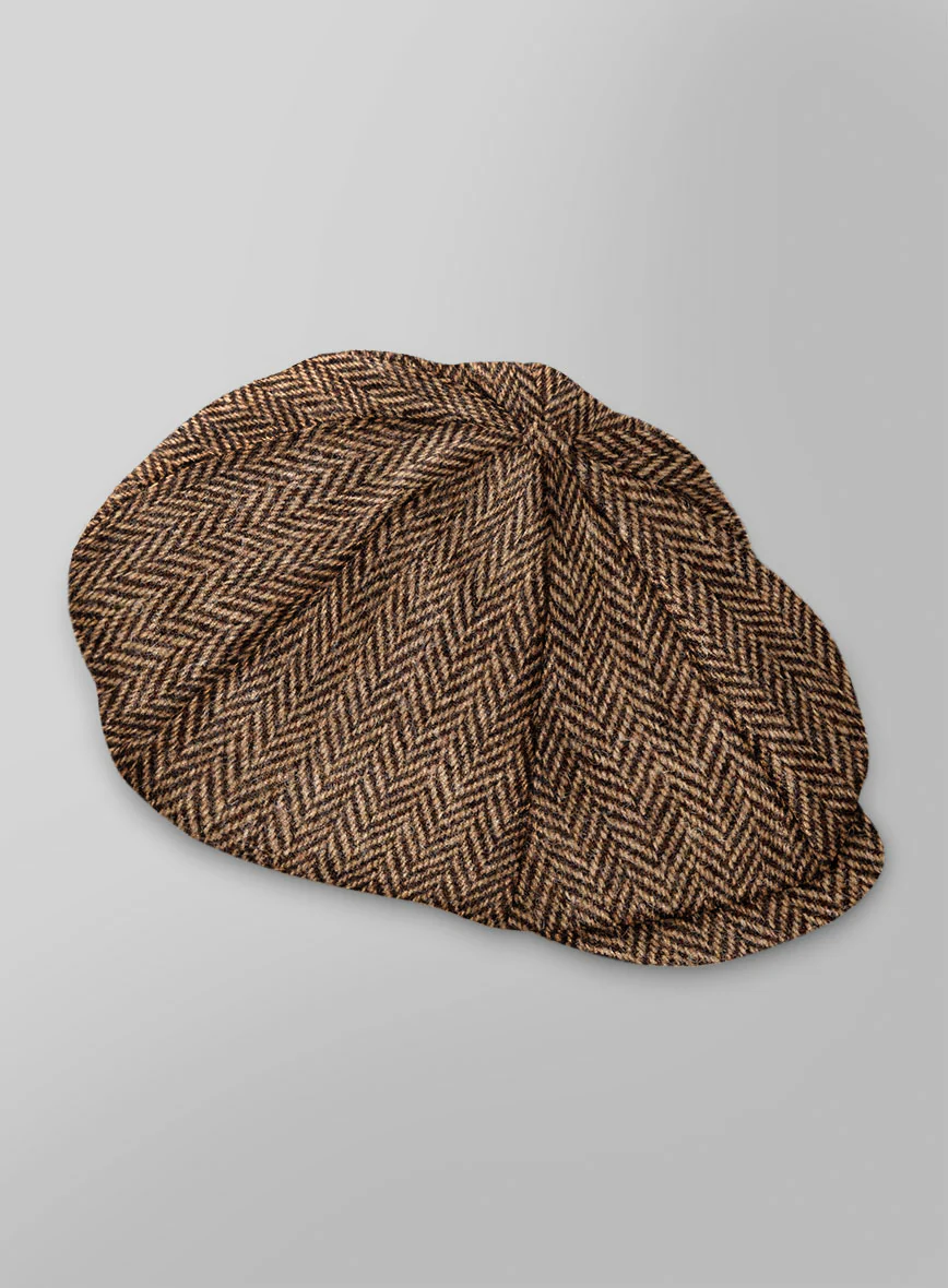 Harris Tweed Irish Brown Herringbone Newsboy Cap - Image 2