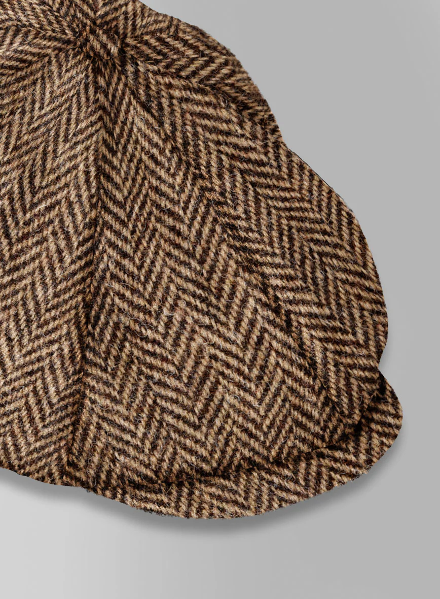 Harris Tweed Irish Brown Herringbone Newsboy Cap - Image 3