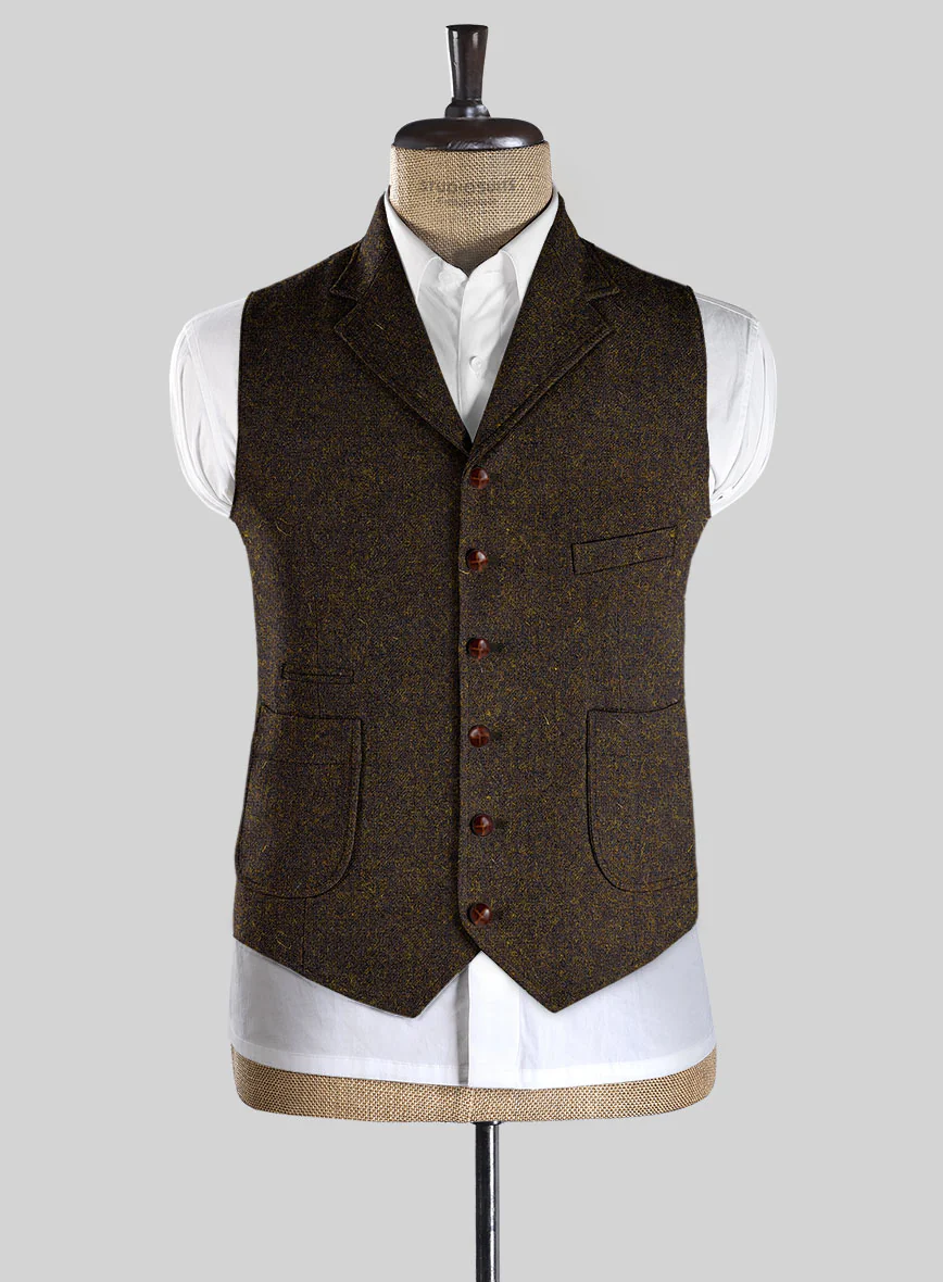 Harris Tweed Melange Dark Brown Hunting Vest - Image 3