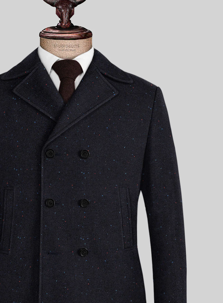 Harris Tweed Navy Speckled Pea Coat - Image 2