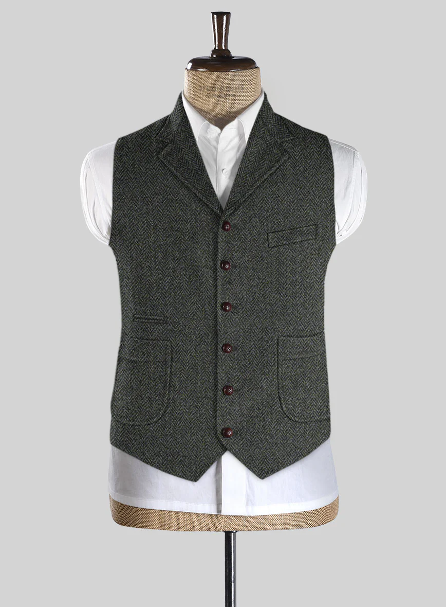 Harris Tweed Ridge Blue Herringbone Hunting Vest - Image 2