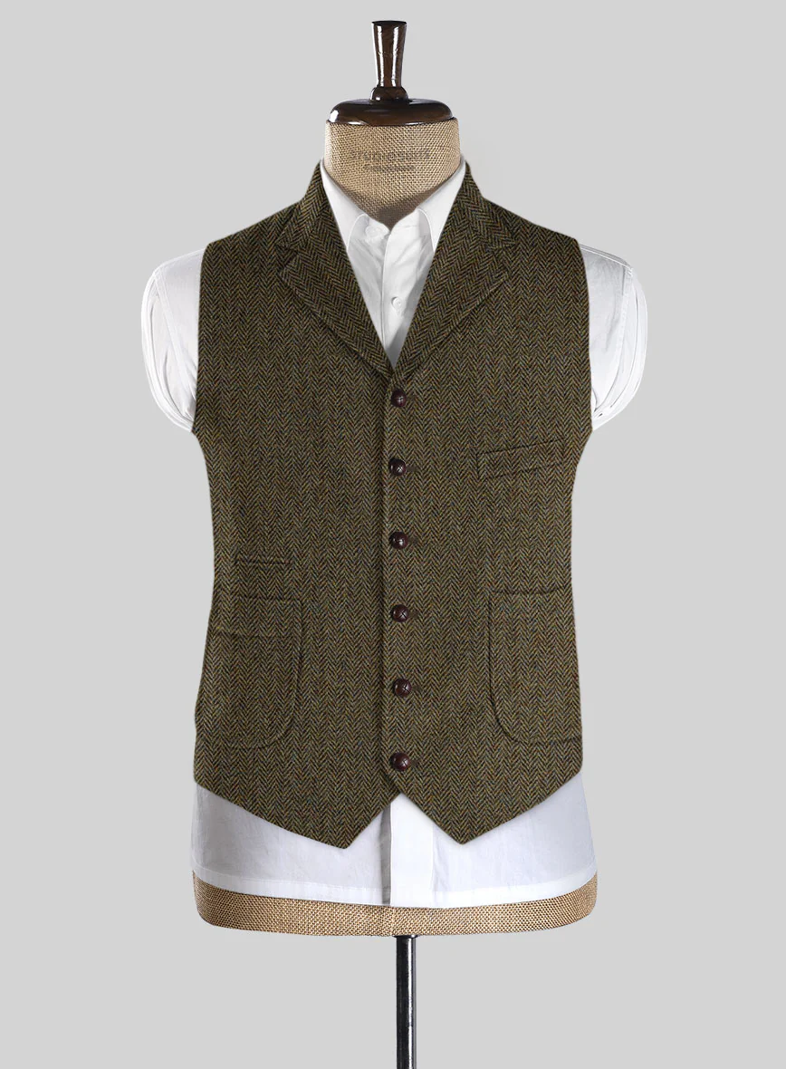 Harris Tweed Ridge Brown Herringbone Hunting Vest - Image 2