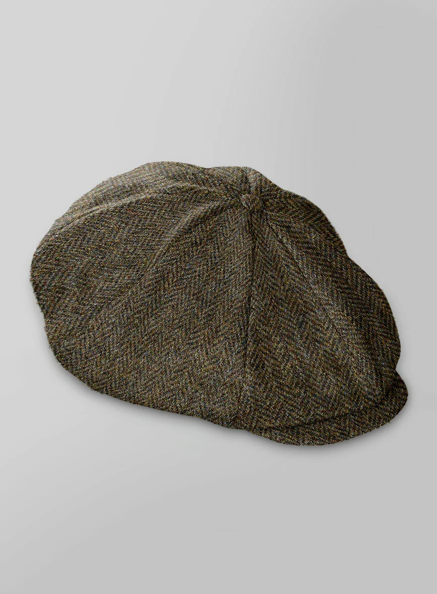 Harris Tweed Ridge Brown Herringbone Newsboy Cap - Image 3
