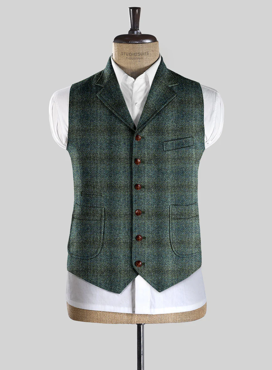 Harris Tweed Scot Green Hunting Vest - Image 2