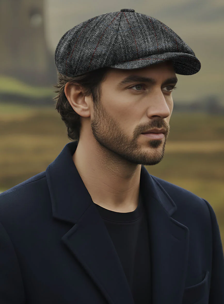 Harris Tweed Welsh Gray Newsboy Cap - Image 2