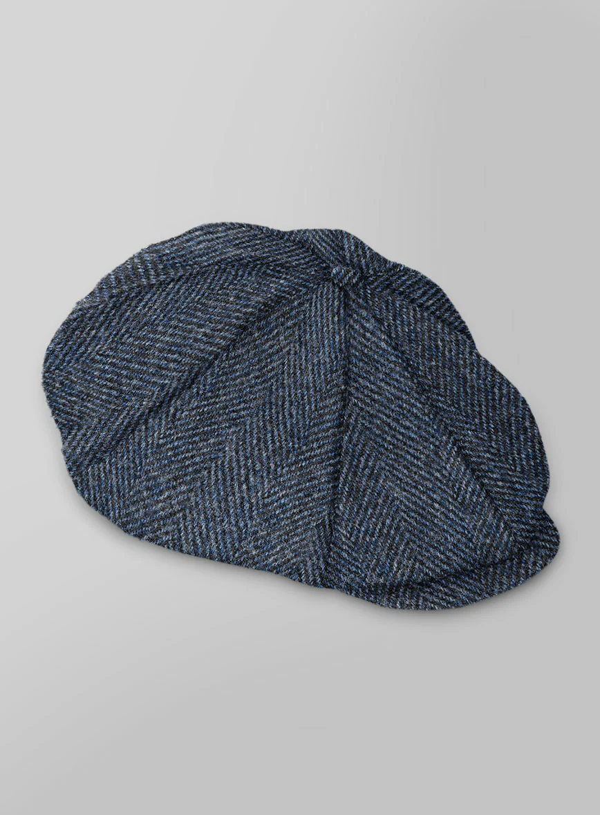 Harris Tweed Wide Herringbone Blue Newsboy Cap - Image 2