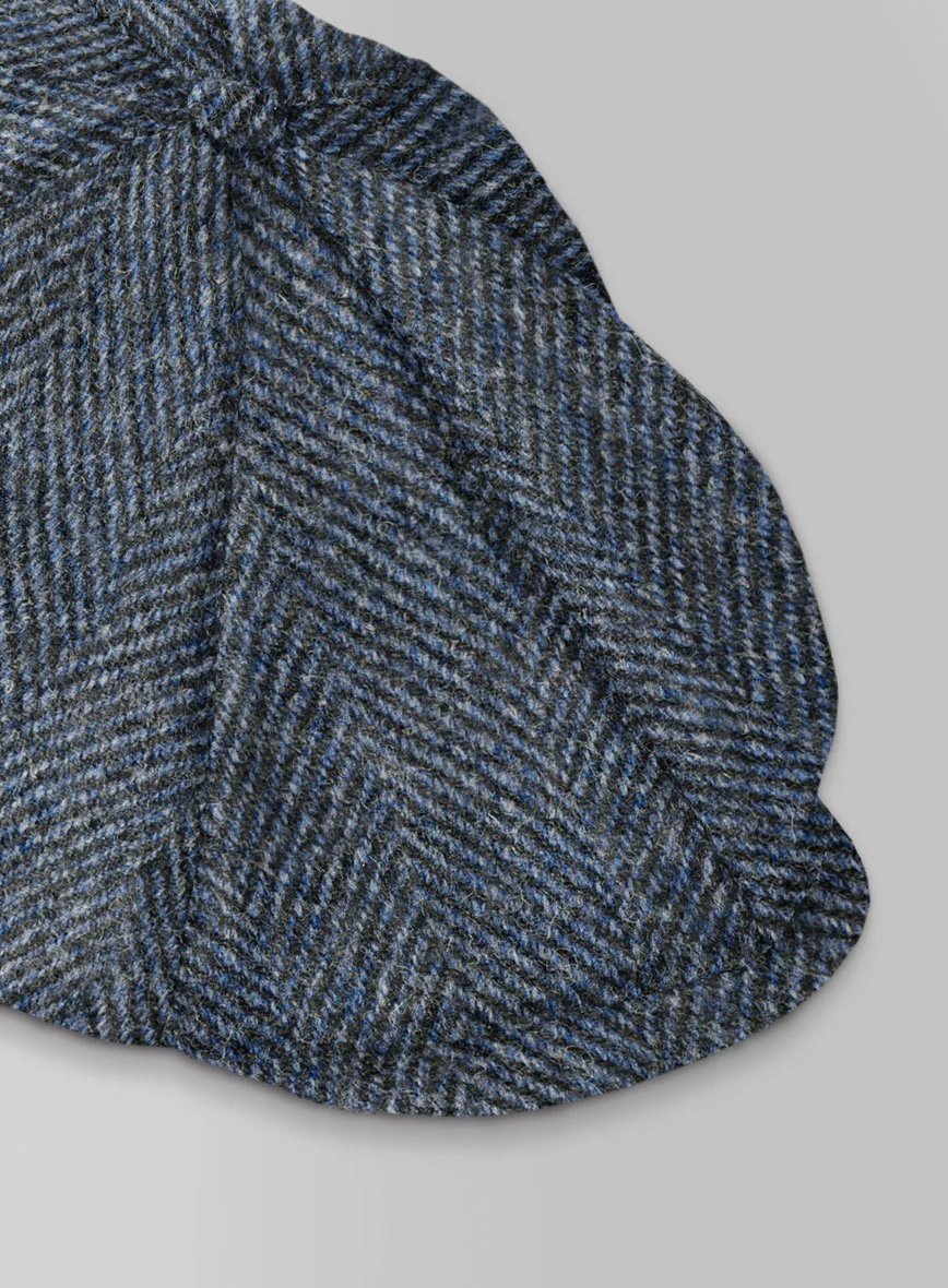 Harris Tweed Wide Herringbone Blue Newsboy Cap - Image 3