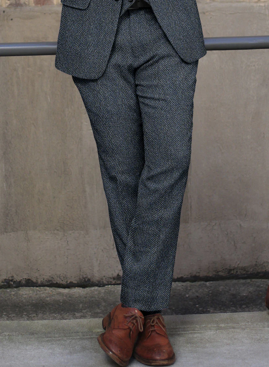 Harris Tweed Wide Herringbone Blue Pants - Image 2