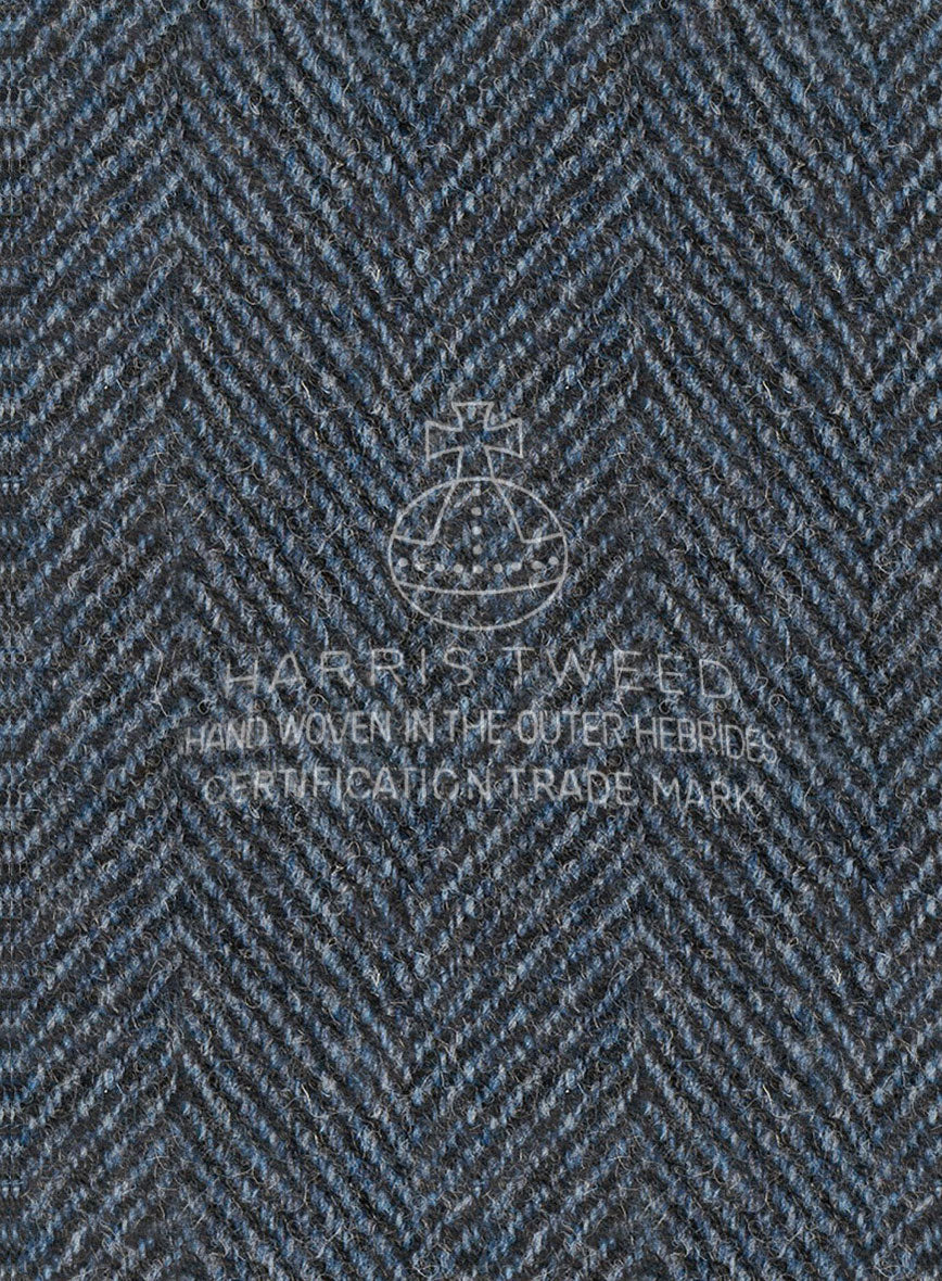 Harris Tweed Wide Herringbone Blue Pea Coat - Image 3
