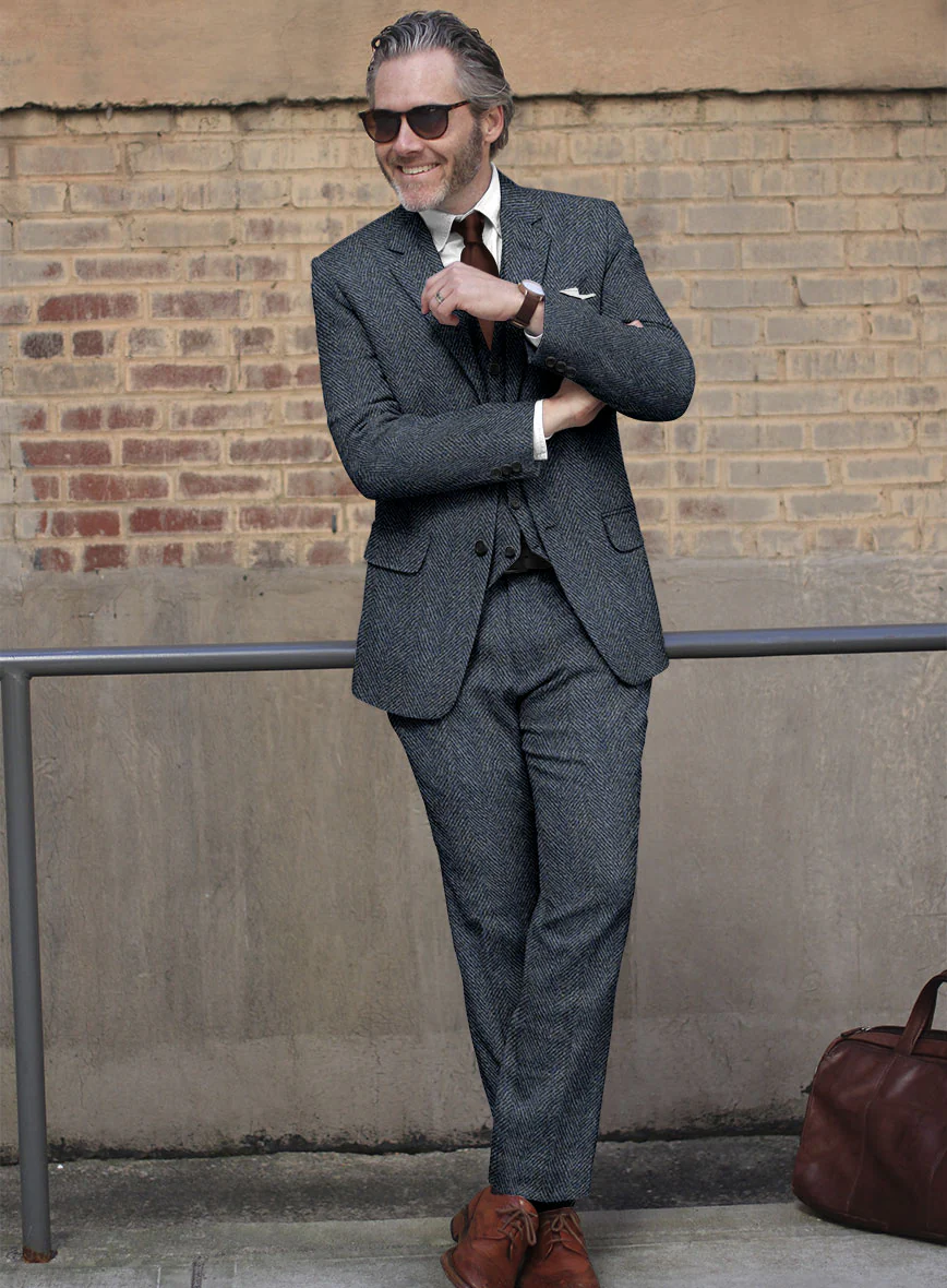 Harris Tweed Wide Herringbone Blue Suit - Image 2