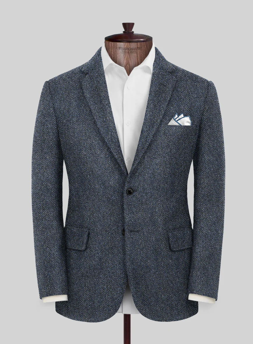 Harris Tweed Wide Herringbone Blue Suit - Image 3