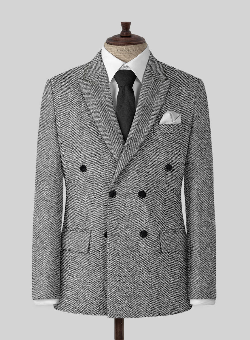 Harris Tweed Wide Herringbone Gray Double Breasted Suit - Image 2