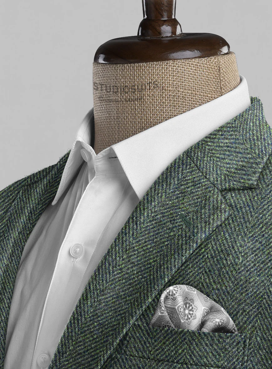 Harris Tweed Wide Herringbone Green Jacket - Image 3
