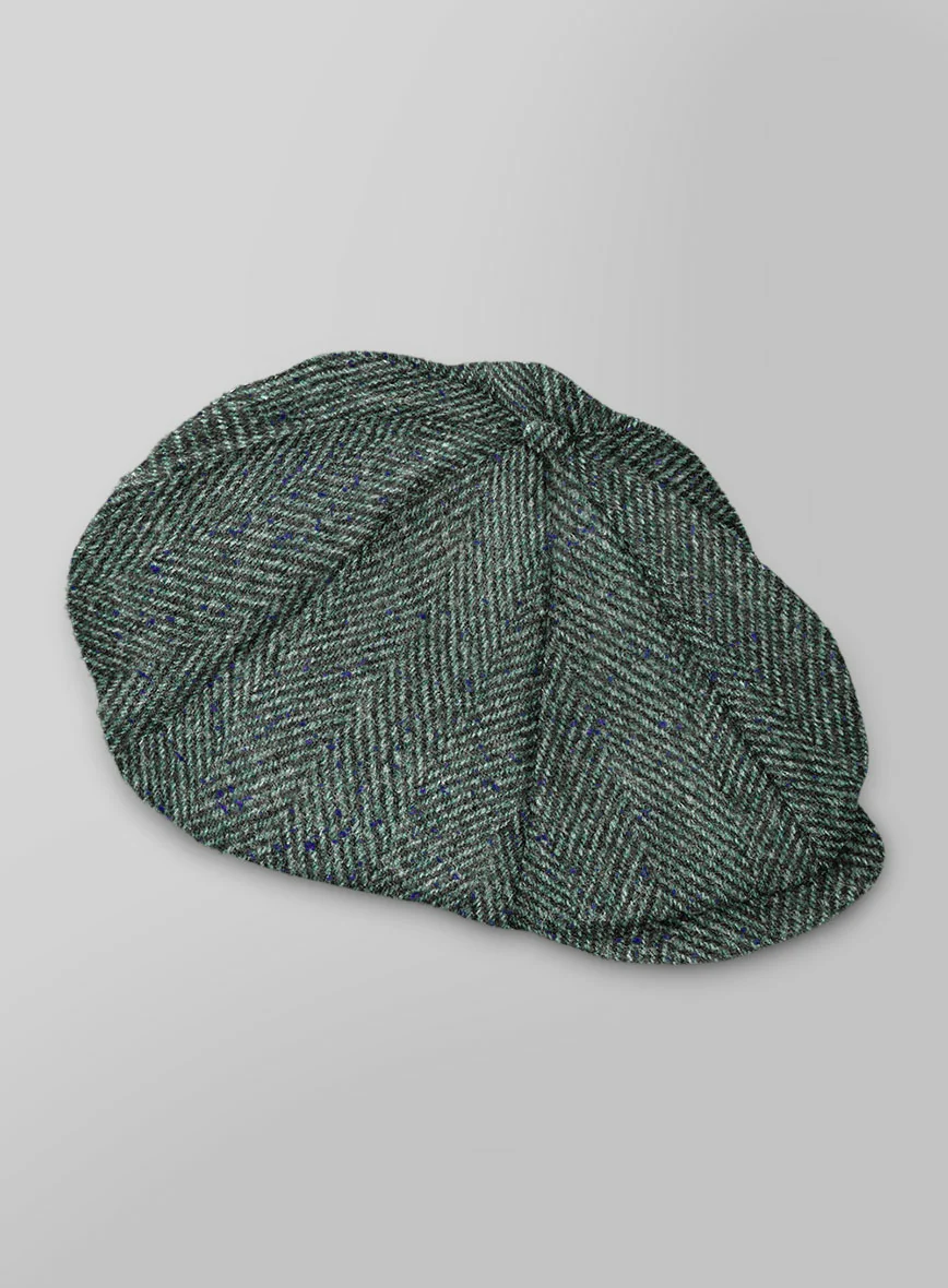Harris Tweed Wide Herringbone Green Newsboy Cap - Image 3