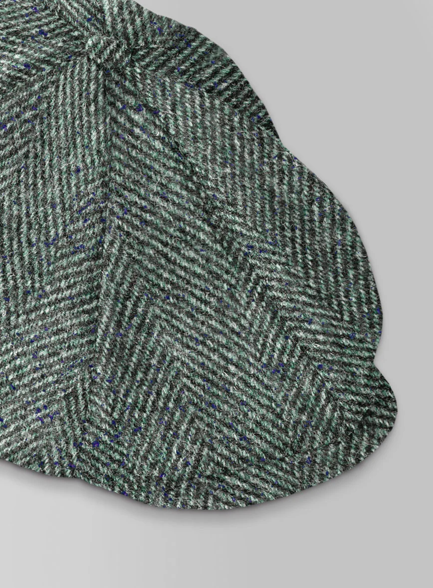 Harris Tweed Wide Herringbone Green Newsboy Cap - Image 4