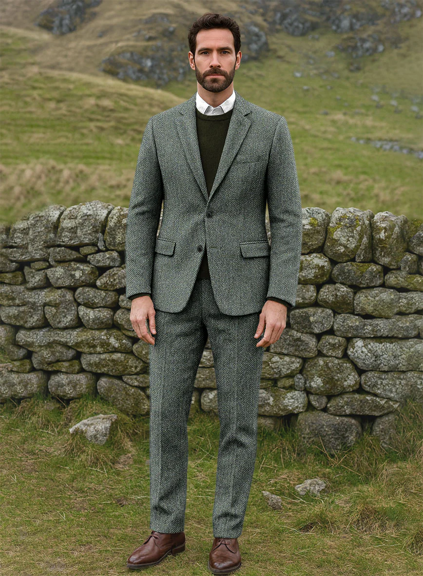 Harris Tweed Wide Herringbone Green Suit