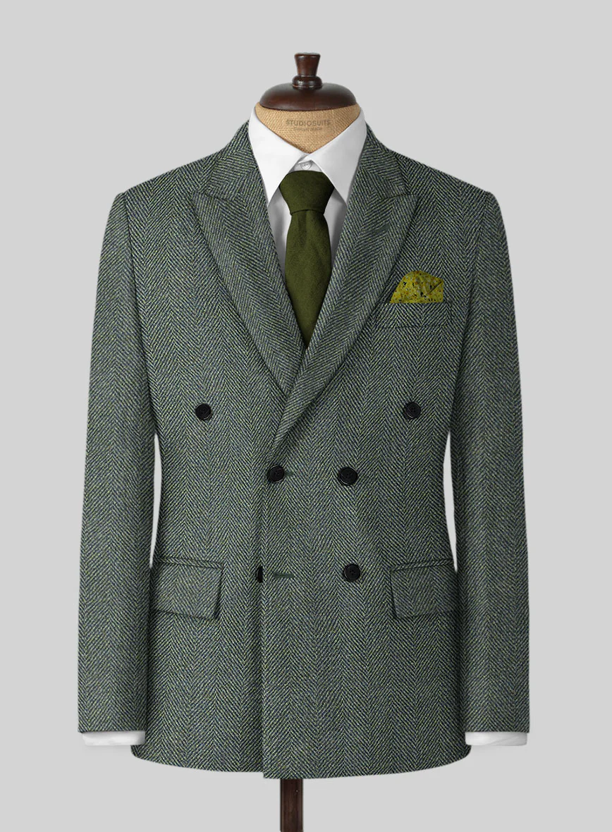 Harris Tweed Wide Herringbone Green Double Breasted Suit - Image 2