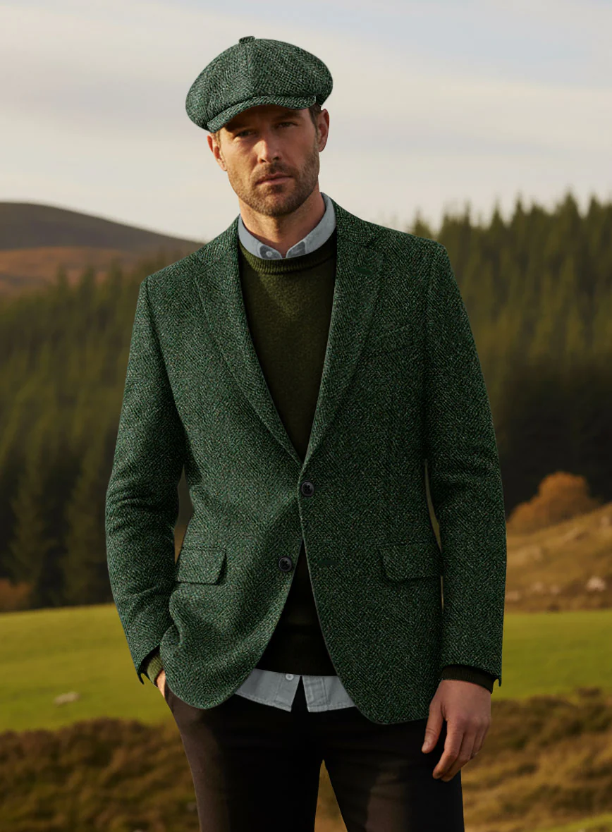 Harris Tweed Wide Herringbone Royal Green Jacket - Image 4