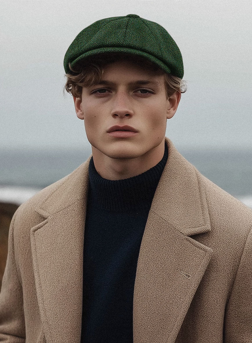 Harris Tweed Wide Herringbone Royal Green Newsboy Cap - Image 2