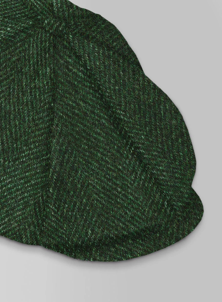 Harris Tweed Wide Herringbone Royal Green Newsboy Cap - Image 4