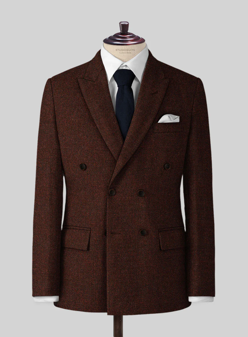 Harris Tweed Wide Herringbone Rust Double Breasted Suit - Image 2