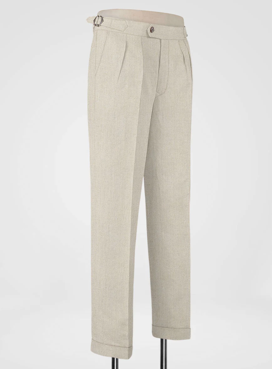 Heavy Linen Beige Highland Trousers - Image 2