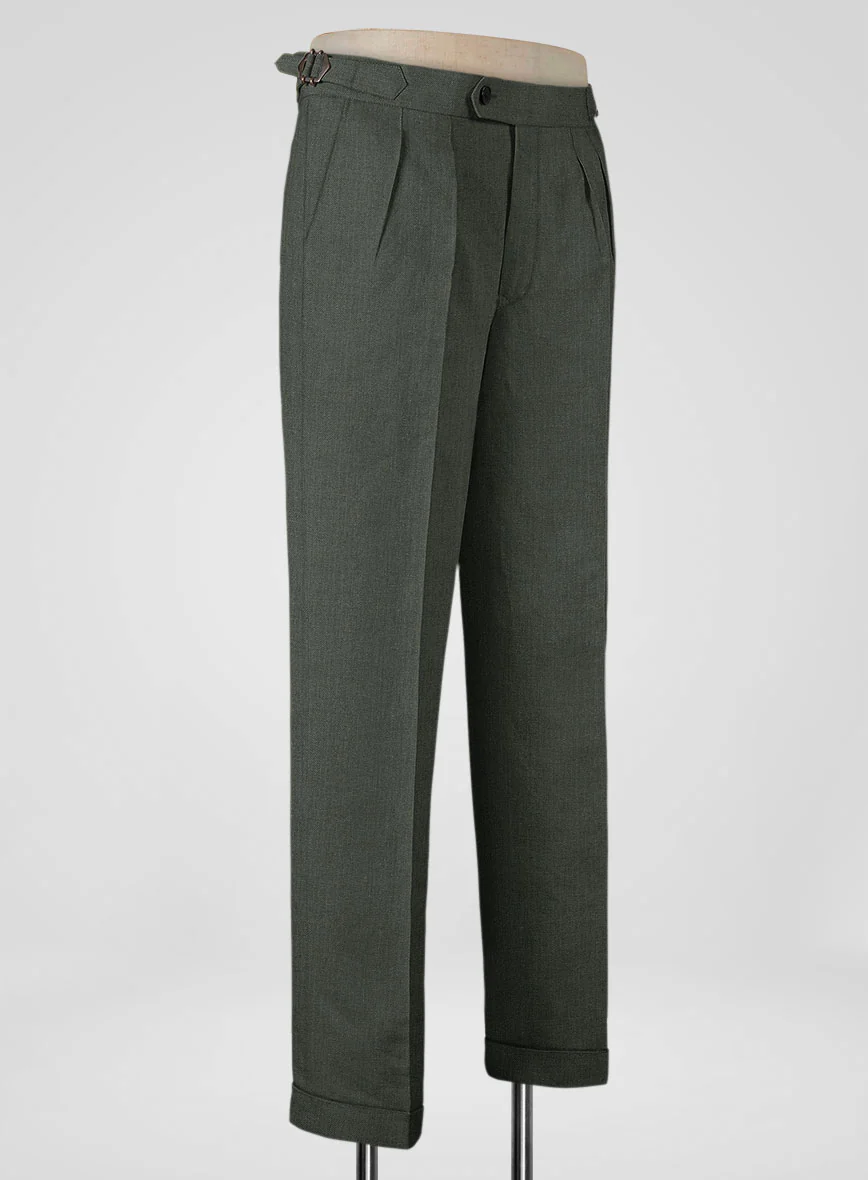 Heavy Linen Green Highland Trousers - Image 2