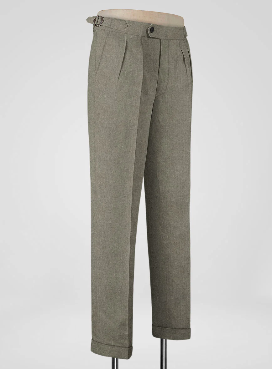 Heavy Linen Sage Green Highland Trousers - Image 2