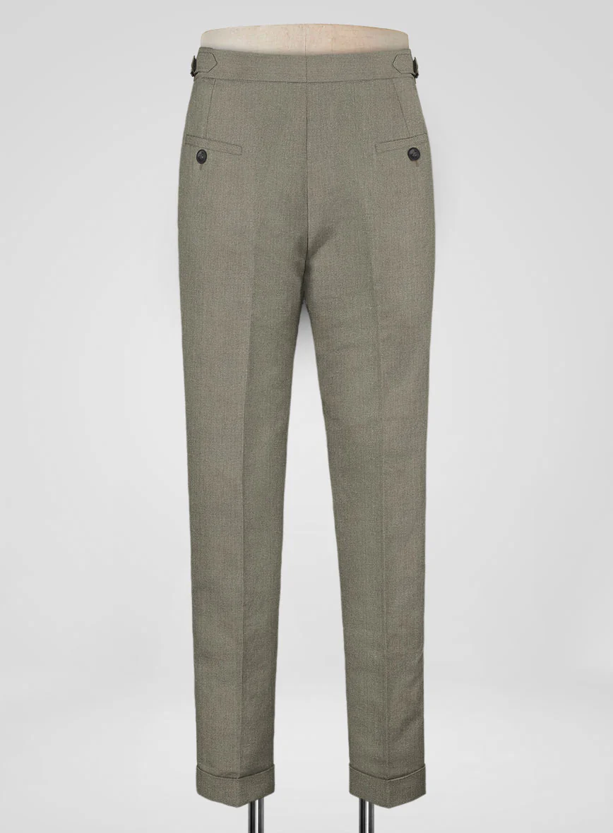 Heavy Linen Sage Green Highland Trousers - Image 3