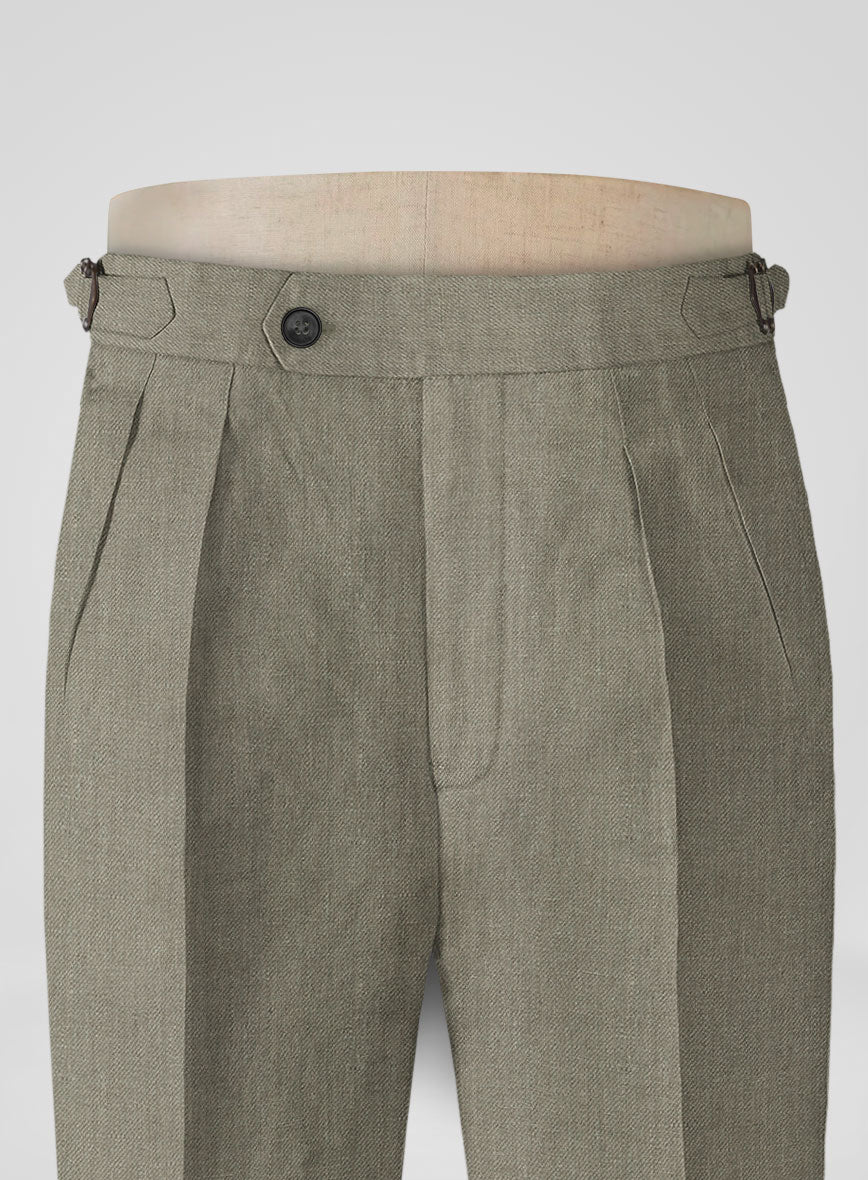 Heavy Linen Sage Green Highland Trousers - Image 4