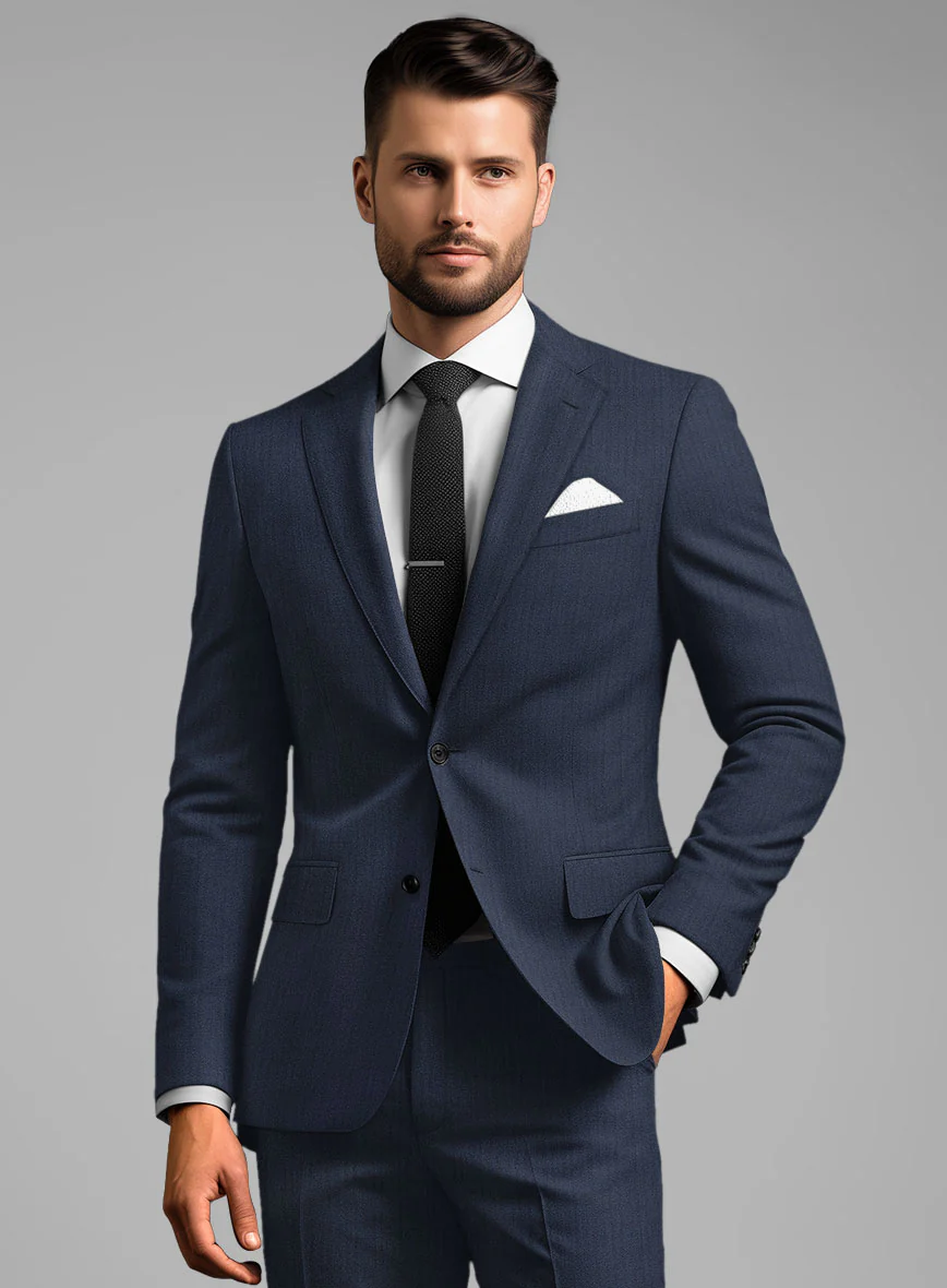Herringbone Wool Royal Blue Suit - Image 3