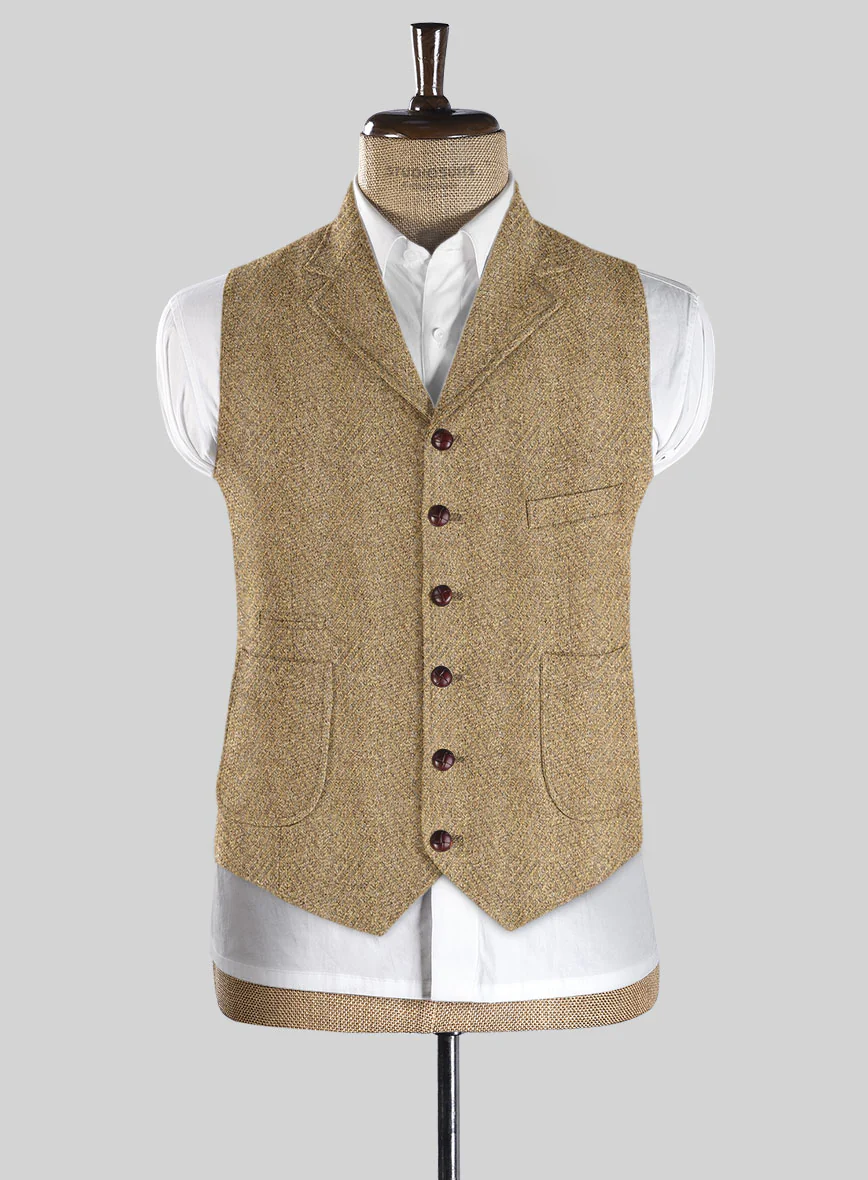 Highlander Beige Herringbone Tweed Hunting Vest - Image 3