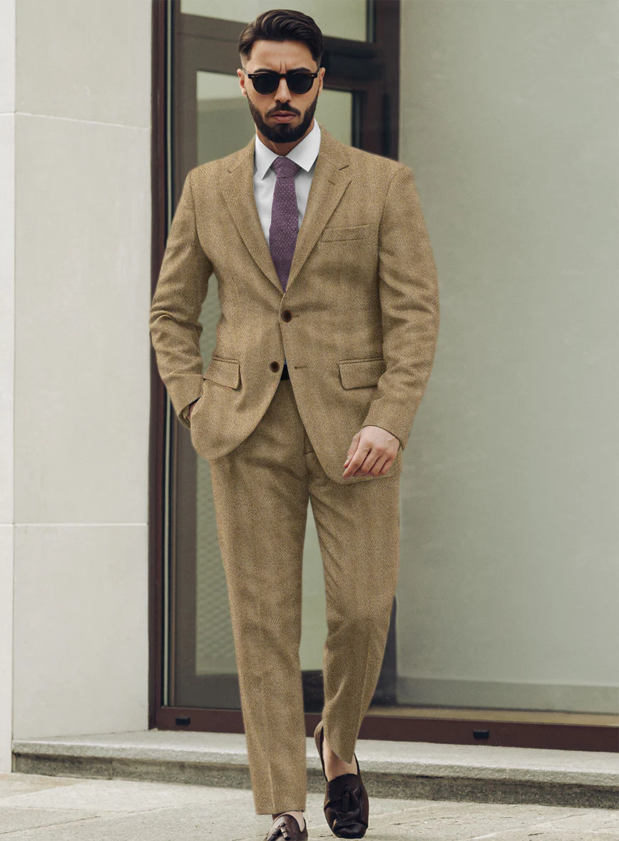 Highlander Beige Herringbone Tweed Suit - Image 2