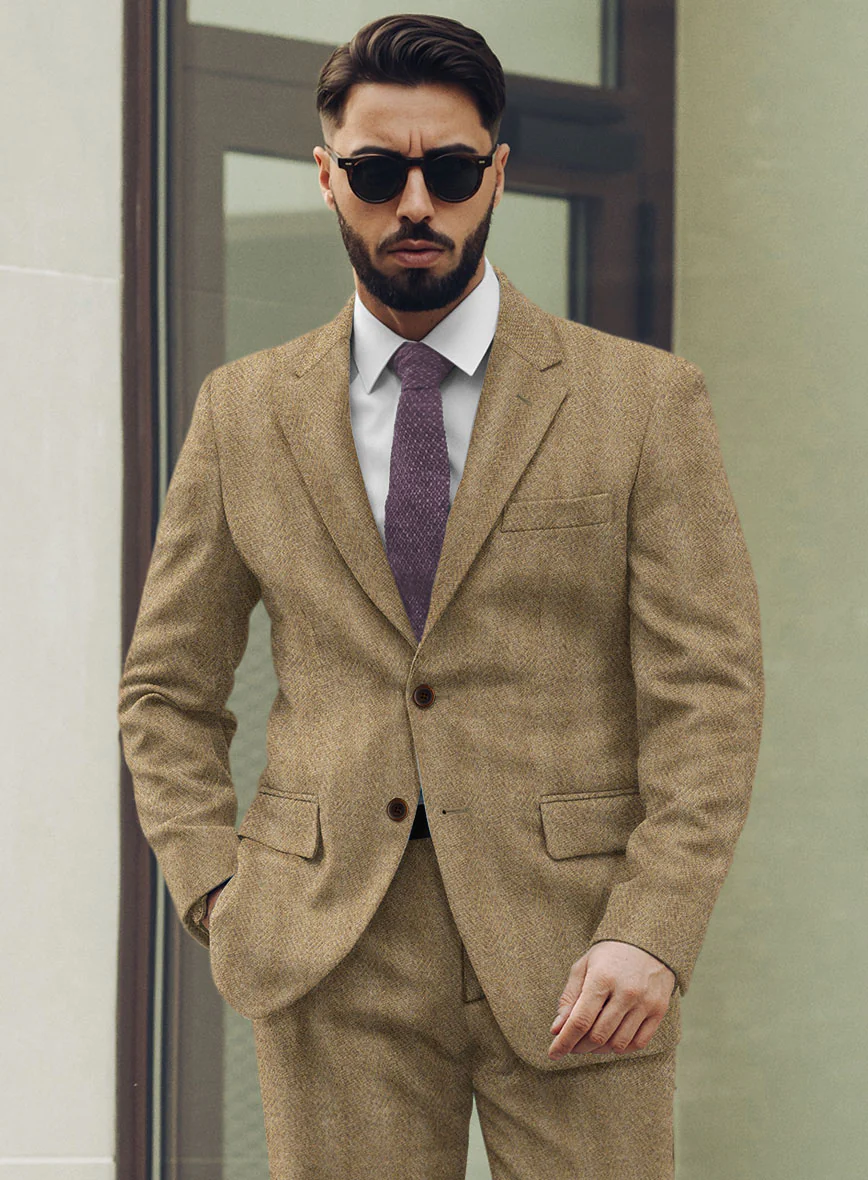 Highlander Beige Herringbone Tweed Suit - Image 4